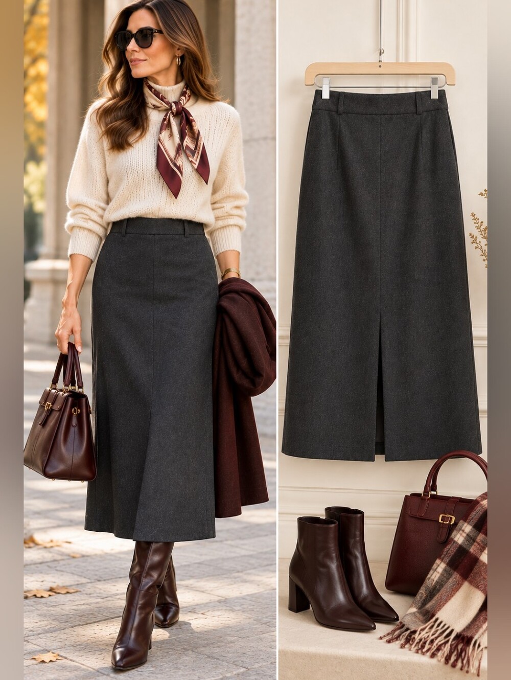 Bianca Pure Virgin Wool Charcoal Midi Skirt Size 8 Long Tailored